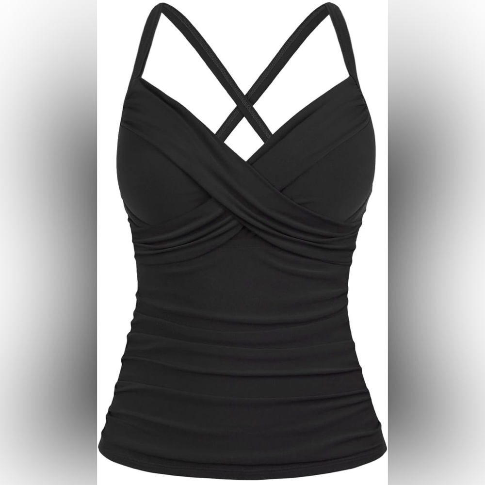 Women's Underwire Tankini Push Up Swim Top Ruched Tummy Control Size 8 NWOT